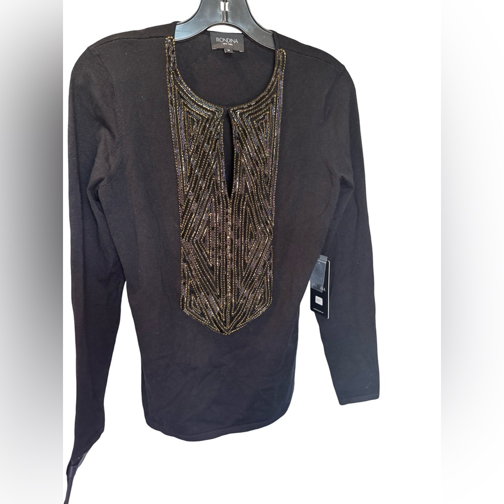 Rondina New York Black Embellished Long Sleeve Blouse